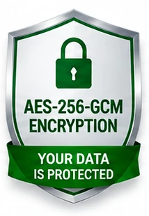 AES-256-GCM encryption — your data is protected