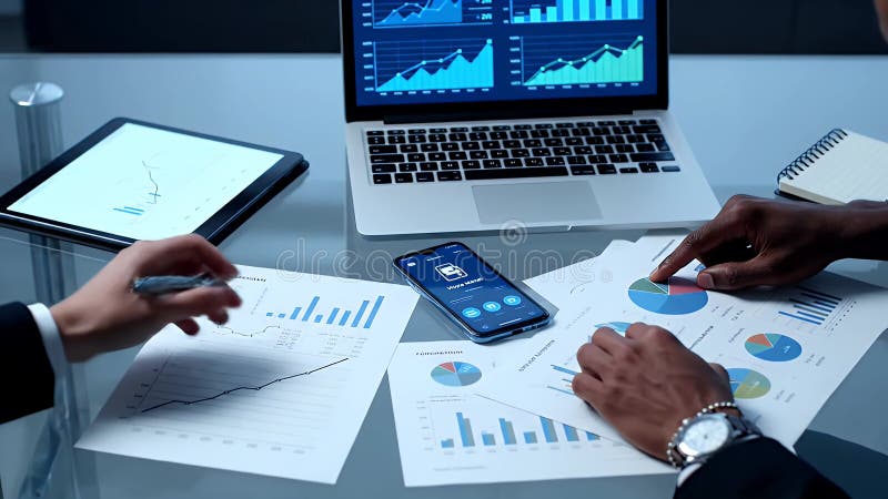 Small business owners reviewing financial reports together